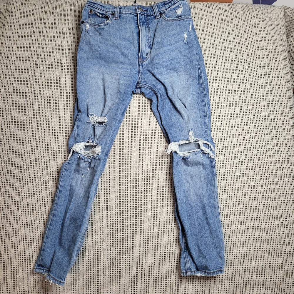 Abercrombie & Fitch Jeans Womens 4 Blue High Rise Skinny Distressed Ripped Denim